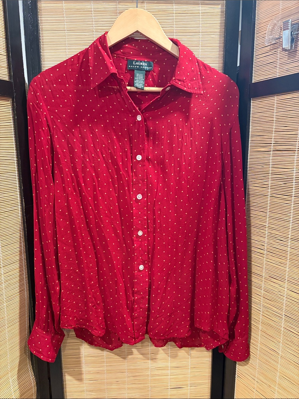 Silk Ralph Lauren Red Dot Button-Down Blouse